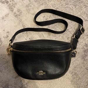Coach Black Pebbled Leather Crossbody Belt Bag with Gold Hardware